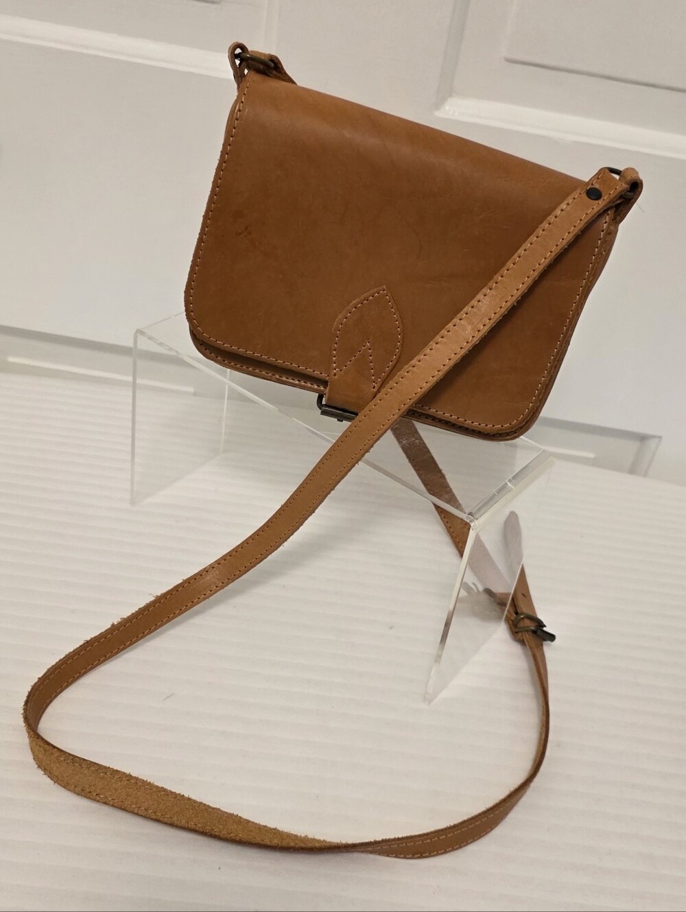 Kouros Leather Mini Messenger Crossbody Bag, Unlined, Buckle Closure, Greece